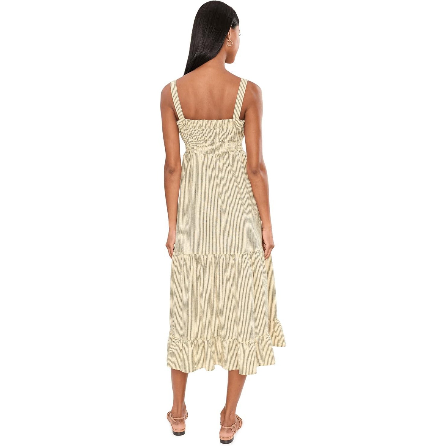 Toad & Co Taj Hemp Tiered Midi Dress Barley Railroad Stripe Size Large Nwt — image 2 of 7